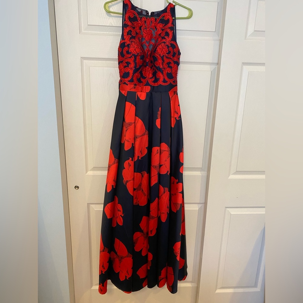 Glamor by Terani Couture, red and navy formal gown, size 4